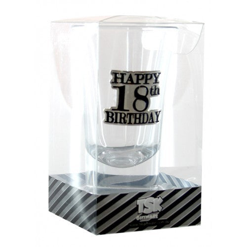 18TH BIRTHDAY BLACK BADGED SHOT GLASS