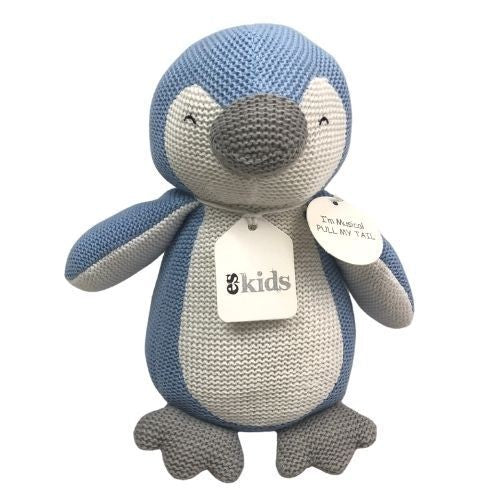 BLUE MUSICAL PENGUIN KNITTED 22CM