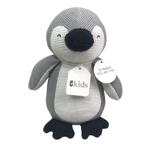 GREY MUSICAL PENGUIN KNITTED 22CM